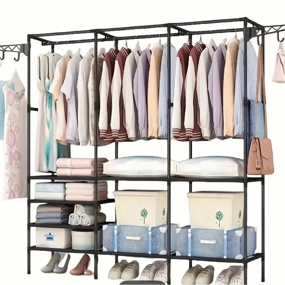 Black Metal Clothing Rack with Storage Shelves